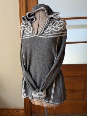 Eddie Bauer Gray Hooded Cable-Detail Women's Sweater
